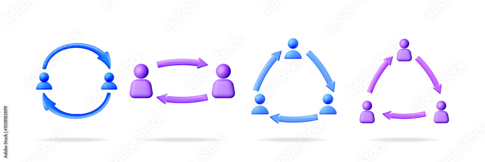 Poster 3d vector illustration set of people connection network abstract icon. social communication and netw