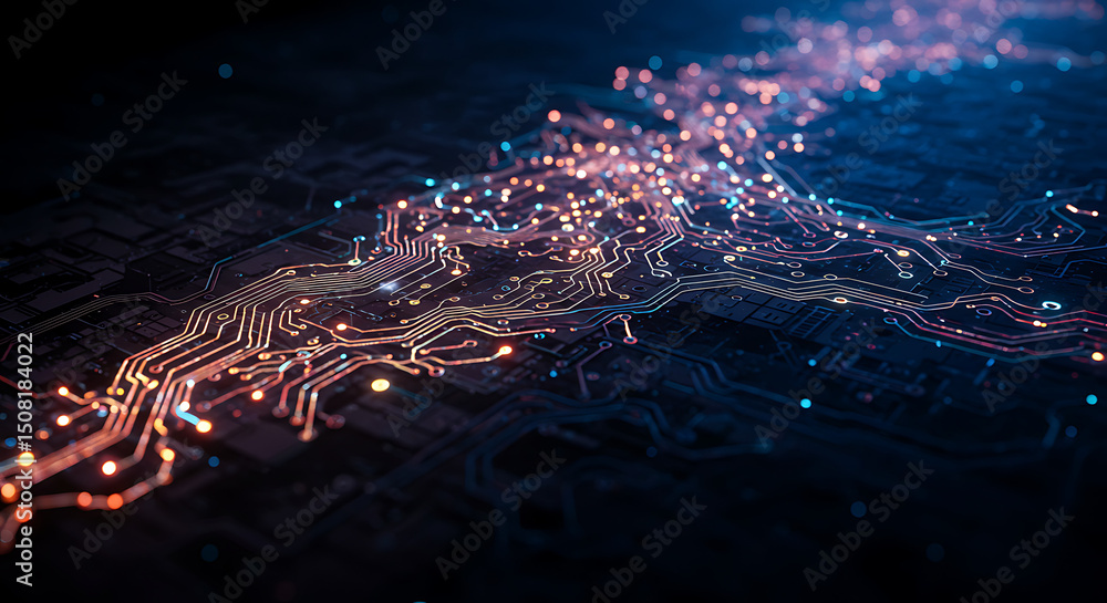 Poster abstract illuminated circuit board technology background futuristic digital data network