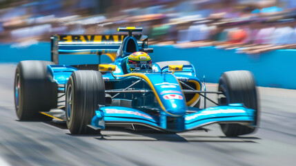 Fototapeta premium Dynamic Motion Blur of Racing Car on Track, High-Speed Action, Vibrant Color Splash, Close-Up Detail, Dramatic Speed Effect, Professional Motorsport Photography