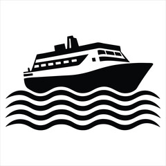 Obraz premium bold black and white silhouette of a large luxury yacht or cruise ship. 