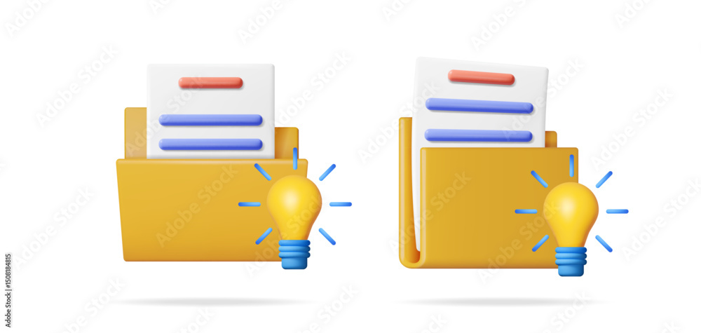 Poster document folder with light bulb. organize files and manage data. innovation and idea management for 