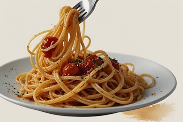 A close-up of spaghetti being twirled around a fork