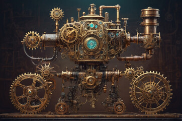 Intricate Steampunk Machinery with Gears and Pipes. Generative AI.