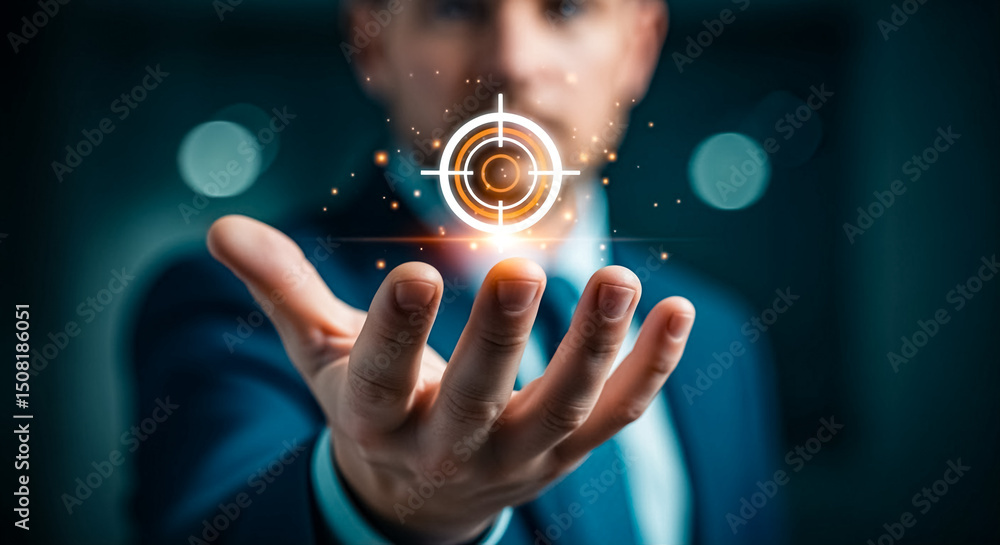 Poster hand with target symbol representing business target goals and focus in a professional setting