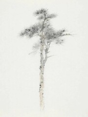 一本の松の木の水墨画