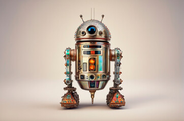 Retro-Futuristic Robot Standing in Studio. Generative AI.