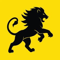 
Black roaring lion on yellow background , lion logo and icon