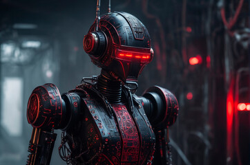 Futuristic Robot in Sci-Fi Environment. Generative AI.