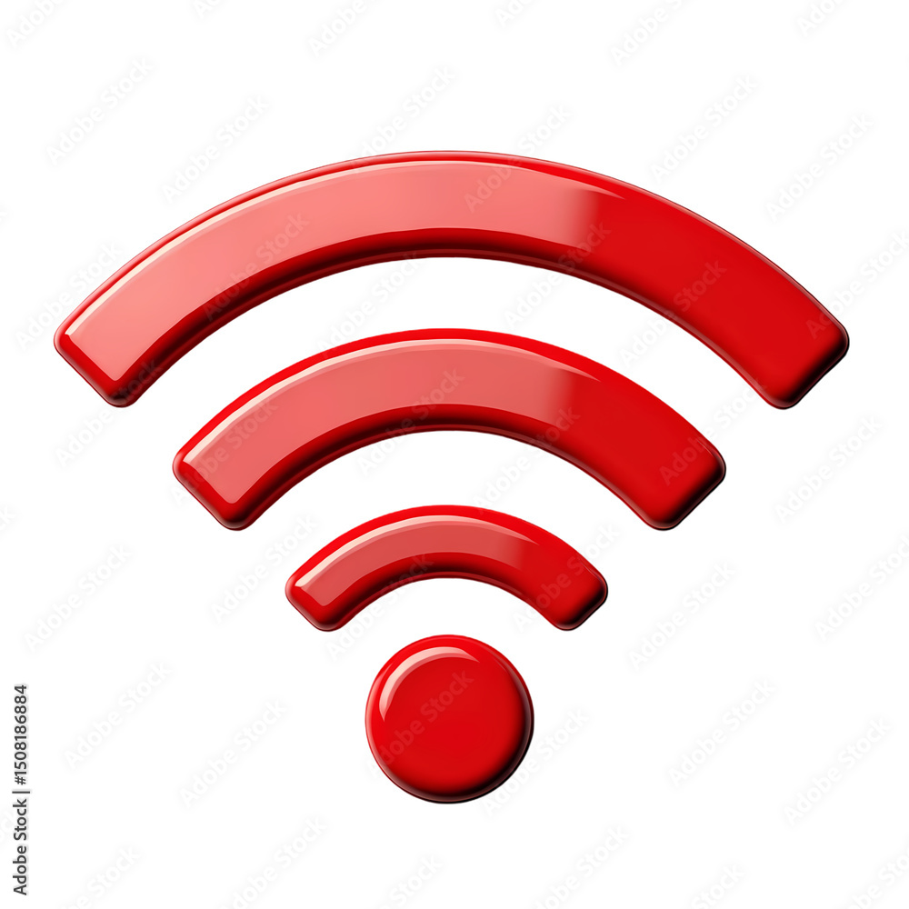 Poster a red wifi symbol consisting of curved lines and a circle on a black background showing connectivity