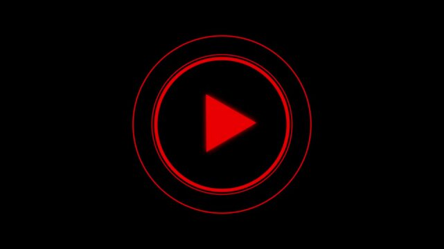 play icon, video play icon for website and mobile design animation on black background. glowing play button animation. Press to play. On black background .Video, play button icon animation