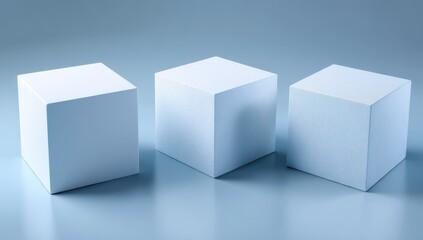 Fototapeta premium Three light-blue cubes on a light-blue surface