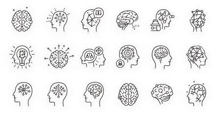 Brain and head icons for creative thinking and technology