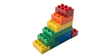 Colorful building blocks toy structure isolated on transparent background.