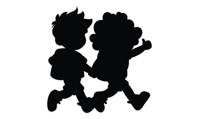 A black and white Vector of a boy and girl