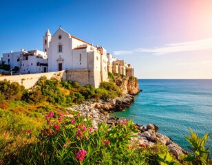 Vieste - beautiful coastal town on the rocks in Puglia. The church of San Francesco