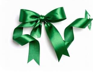 green satin ribbon bow curly scroll isolated on white background with clipping path 