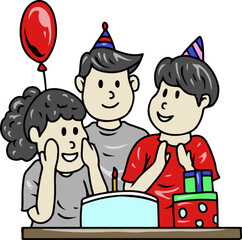 Family Birthday Celebration with Cake and Balloon