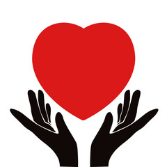 Obraz premium Kindness Day. Love. Charity. Vector illustration of black hand with red heart isolated transparent. Perfect Valentines day art. EPS 10