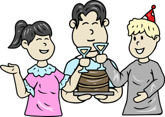 Friends Celebrating with Drinks and Sparkler