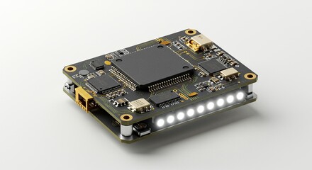 Dark rectangular circuit board with LEDs