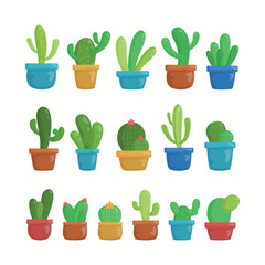 Cute Cactus Plants in Pots Illustration Collection

