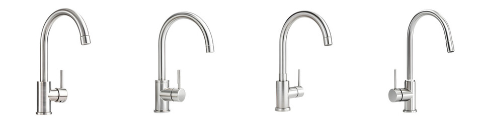 Sleek, modern kitchen faucets showcasing varying designs in polished stainless steel, emphasizing functionality and stylish elegance for contemporary home interiors