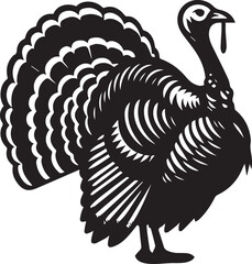 Stylized Black and White Turkey Silhouette Vector Illustration