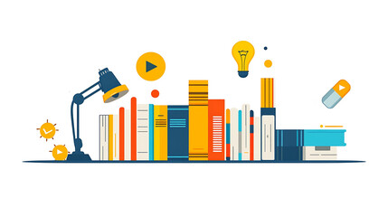 education dashboard with book, video, and test icons,