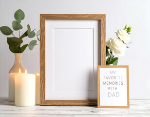 Wooden Photo Frame with 'My Favorite Memories with Dad' Card Mockup