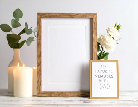 Wooden Photo Frame with 'My Favorite Memories with Dad' Card Mockup