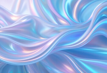 Obraz premium Smooth and flowing iridescent fabrics with pastel blue and pink hues in abstract waves