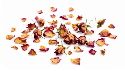Falling dried Rose, isolated on white background, clipping path, full depth of field 