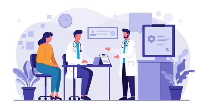 Doctors discussing patient care in modern clinic setting