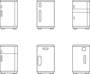 Smart Refrigerator icon set. fridge icons sign vector template elements, Kitchen items line art silhouette creativity, Icons for designs, Home Appliances, web page, mobile apps, cooling purposes.