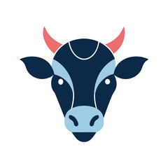 Flat design illustration of a cow head featuring red horns and a stylish geometric look