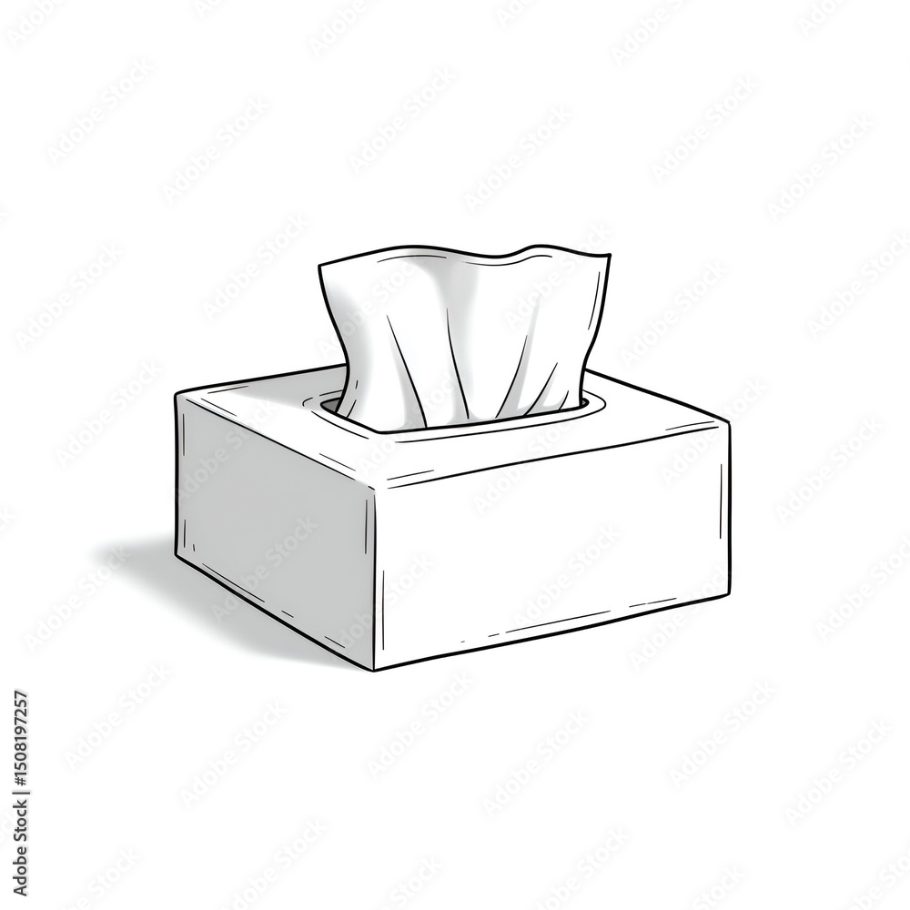Poster empty tissue box with tissue displayed, simple and clean line art style, product image for health an