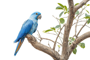 Obraz premium Vibrant blue parrot perched on branch against black background, cut out