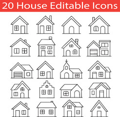 Collection of house line vector icons - Editable Stroke - House line art icons - simple house editable icons
