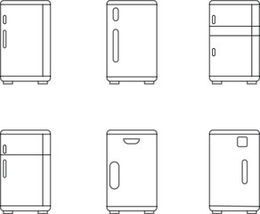 Smart Refrigerator icon set. fridge icons sign vector template elements, Kitchen items line art silhouette creativity, Icons for designs, Home Appliances, web page, mobile apps, cooling purposes.
