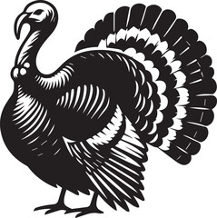 Stylized Black and White Turkey Silhouette Vector Illustration