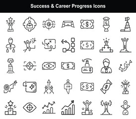 Obraz premium Success & Career Progress Icons – Achievement, Goal, Growth, Motivation, Business Milestone, Trophy Vector Set