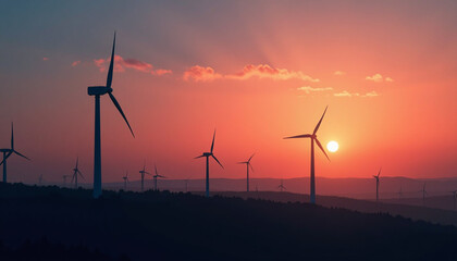Dramatic Wind Turbines at Sunset: Sustainable Energy Meets Breathtaking Scenery