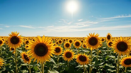 Fototapeta premium Golden Sunflower Field Under Bright Sun - AI Generated