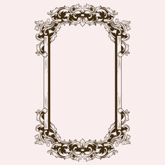 black and white vintage baroque frame with ornament engraving illustration