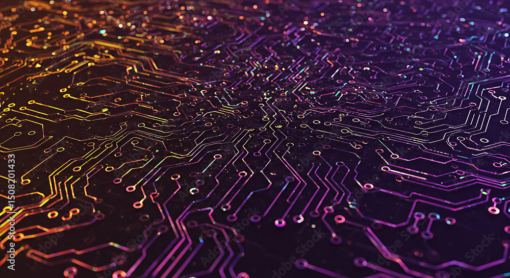 Poster abstract circuit board technology background colorful electronic microchip pattern