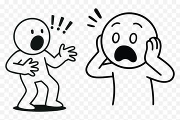 Shocked Cartoon Characters – Surprised and Afraid Doodle Illustration