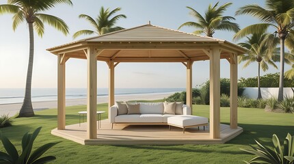 Fototapeta premium Minimalist gazebo in the beach villa