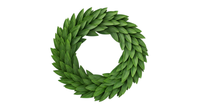 A green laurel wreath made of leaves isolated on a black background in a circular shape design - Powered by Adobe
