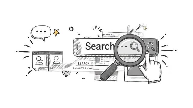Hand Using Internet Search Sketch Animation of Online Research Concept