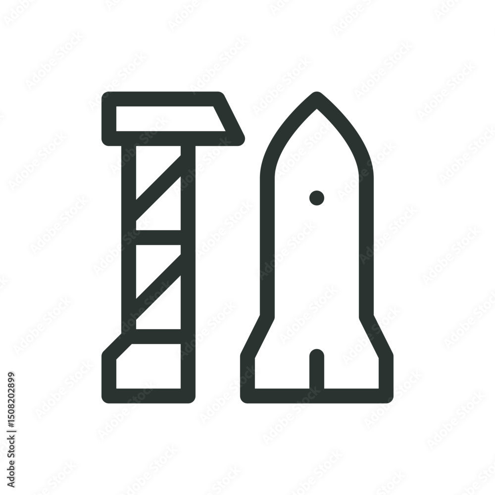 Poster launch pad line icon, spaceport vector symbol with editable stroke